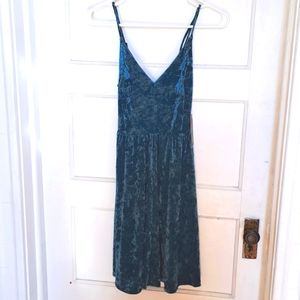 Teal/Turquoise Crushed Velvet Strappy Cross Back Skater Dress